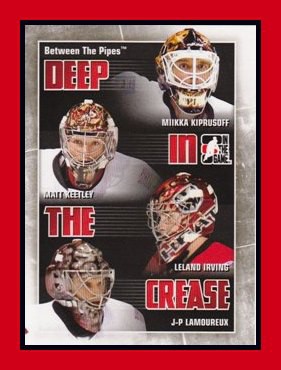 2010-11 Between The Pipes #DC-05 Miikka KIPRUSOFF/Matt KEETLEY/Leland IRVING/J.P. LAMOUREUX Deer In The Crease 