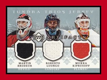 2007-08 Artifacts #T3-BLK Martin BRODEUR/Roberto LUONGO/Miikka KIPRUSOFF 63/75 Tundra Trios Jersey Blue